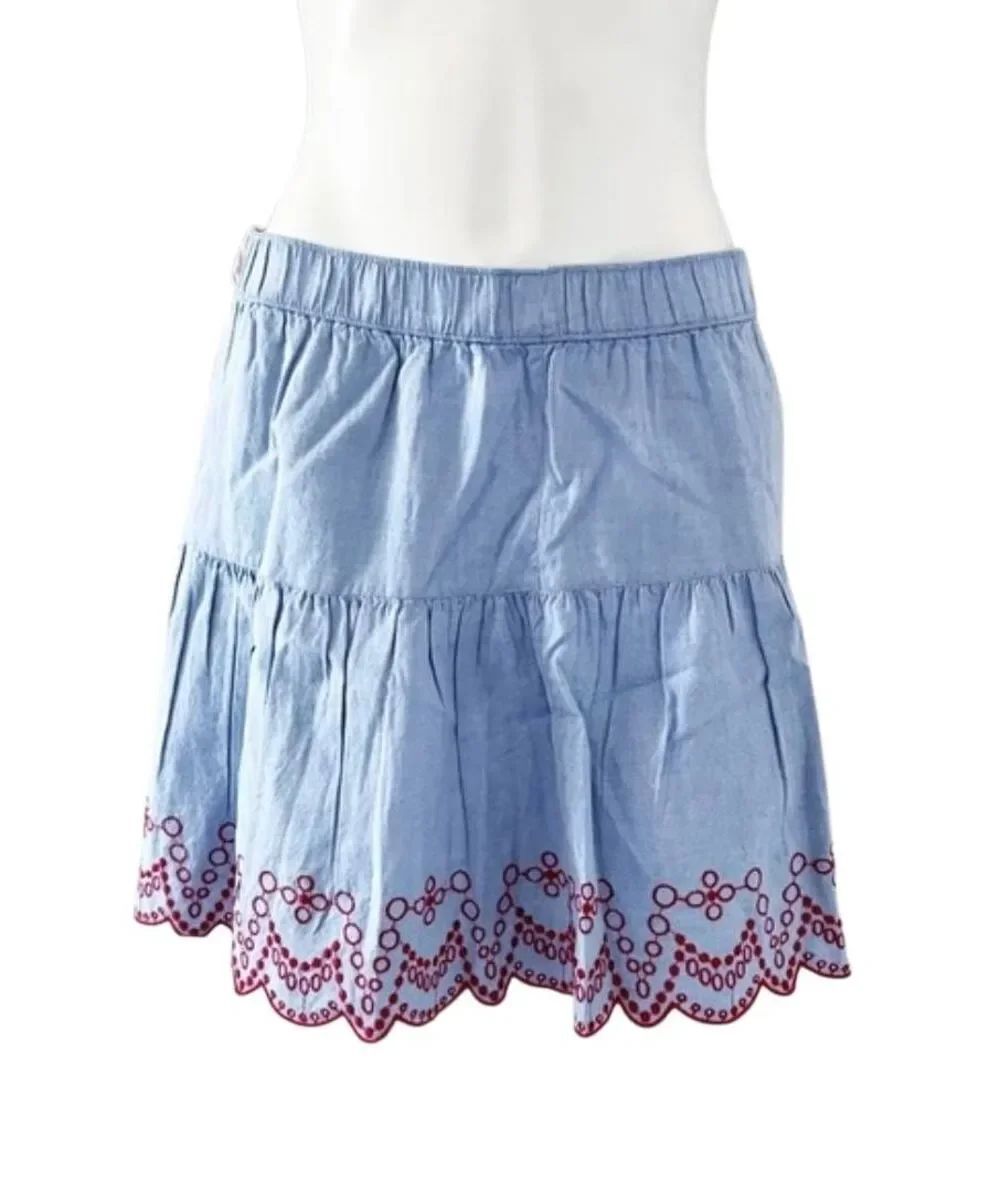 Vineyard Vines Chambray Eyelet Embroidered Ruffle Skirt Size S